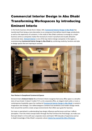 Commercial Interior Design in Abu Dhabi Transforming Workspaces by introducing Eminent Interio