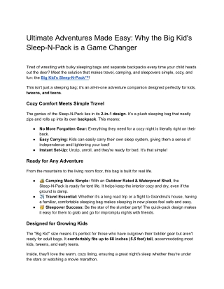 Ultimate Adventures Made Easy_ Why the Big Kid's Sleep-N-Pack is a Game Changer