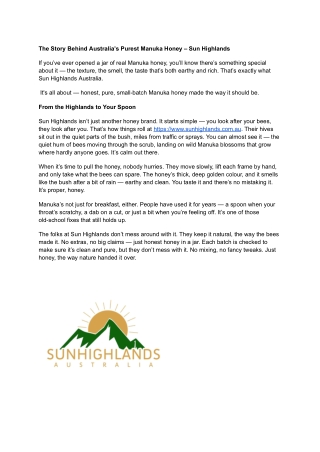 The Story Behind Australia’s Purest Manuka Honey – Sun Highlands