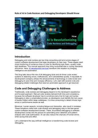 Role of AI in Code Reviews and Debugging Developer