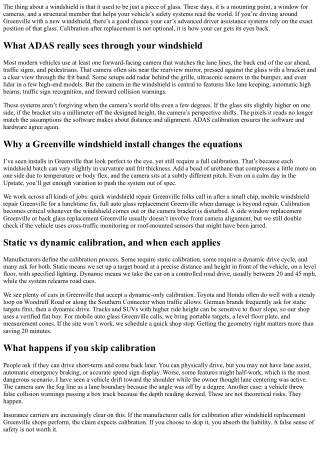 ADAS Calibration After Windshield Replacement in Greenville: Why It Matters