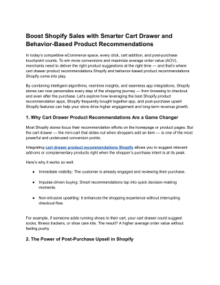 Boost Shopify Sales with Smarter Cart Drawer and Behavior-Based Product Recommendations