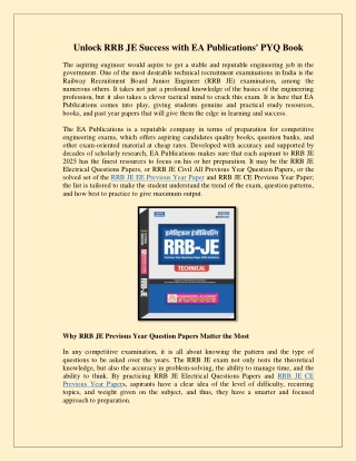 Unlock RRB JE Success with EA Publications' PYQ Book