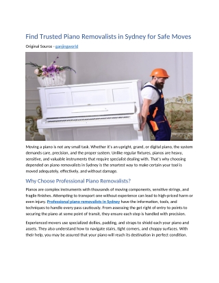 Find Trusted Piano Removalists in Sydney for Safe Moves
