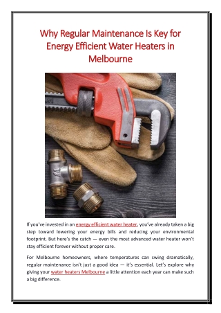 Why Regular Maintenance Is Key for Energy Efficient Water Heaters in Melbourne