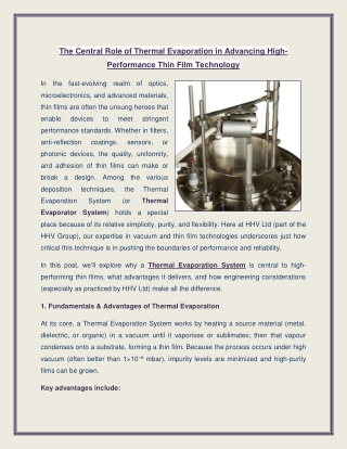 The Central Role of Thermal Evaporation in Advancing High-Performance Thin Film Technology