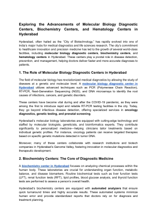 Exploring the Advancements of Molecular Biology Diagnostic Centers, Biochemistry Centers, and Hematology Centers in Hyde