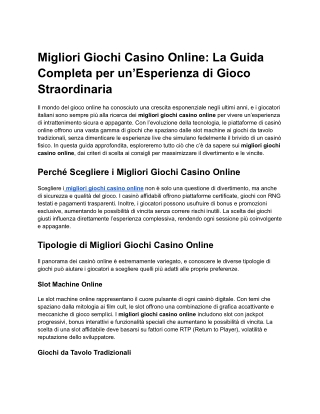 migliori giochi casino online