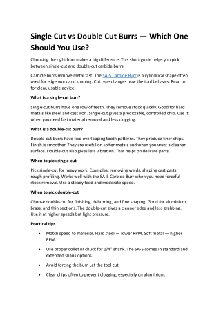 Single Cut vs Double Cut Burrs — Which One Should You Use