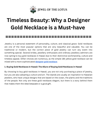 Timeless Beauty Why a Designer Gold Necklace is a Must-have
