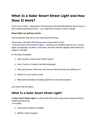 Solar Smart Street Lights | Working, Benefits & Uses in India