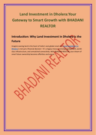 Land Investment in Dholera