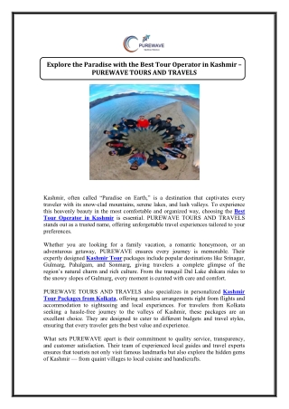 Best Tour Operator in Kashmir