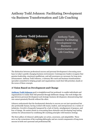 Anthony Todd Johnson_ Facilitating Development via Business Transformation and Life Coaching