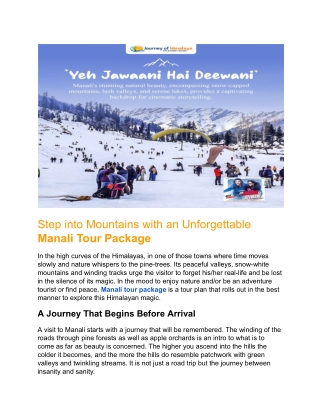 Manali tour package | Journey Of Himalaya