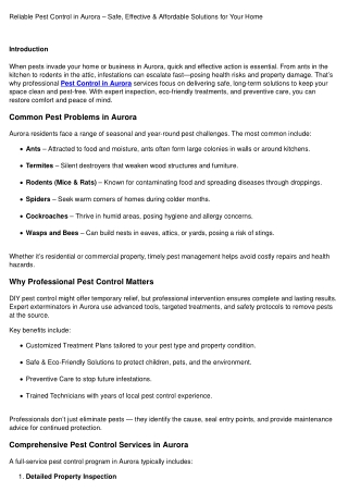 Reliable Pest Control in Aurora – Safe, Effective & Affordable Solutions for You