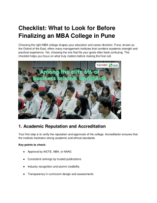 Checklist: What to Look for Before Finalising an MBA College in Pune