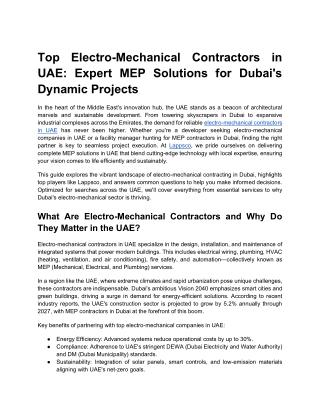 Top Electro-Mechanical Contractors in UAE_ Expert MEP Solutions for Dubai's Dynamic Projects