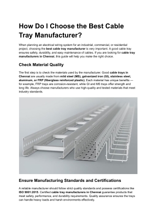 How Do I Choose the Best Cable Tray Manufacturer?
