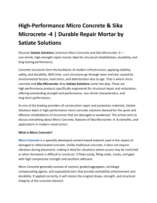 High-Performance Micro Concrete & Sika Microcrete -4 _ Durable Repair Mortar by Satiate Solutions