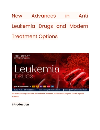 New Advances in Anti Leukemia Drugs and Modern Treatment Options