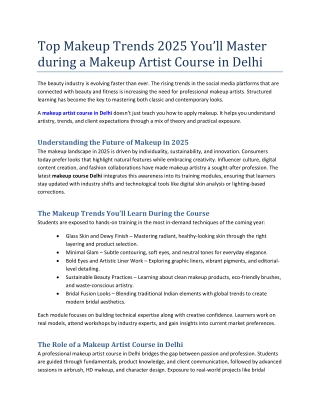 Top Makeup Trends 2025 You’ll Master during a Makeup Artist Course in Delhi