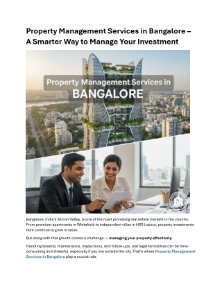 Property Management Services in Bangalore – A Smarter Way to Manage Your Investment