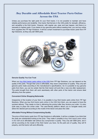 Buy Durable and Affordable Kioti Tractor Parts Online Across the USA