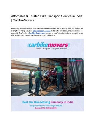 Affordable & Trusted Bike Transport Service in India _ CarBikeMovers