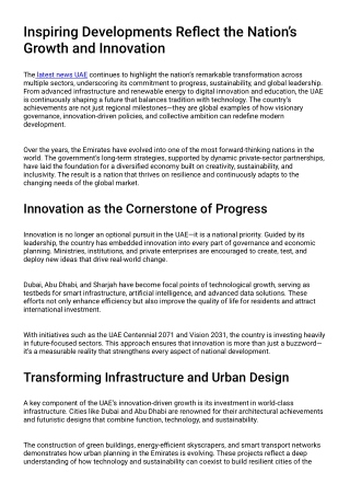Inspiring Developments Reflect the Nation’s Growth and Innovation