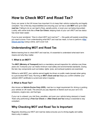 Check MOT and Road Tax