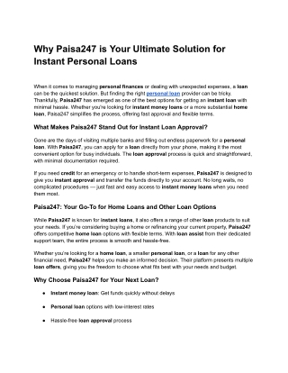 Paisa247 is Your Ultimate Solution for Instant Personal Loans