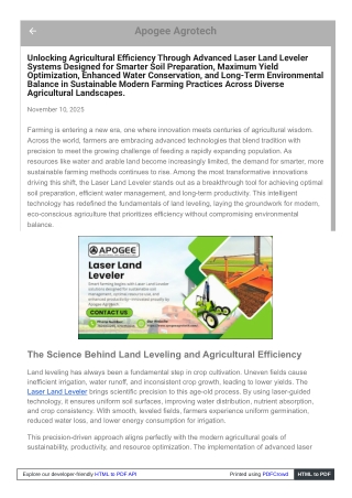 Sustainable Agriculture Enhanced By Laser Land Leveler Tools