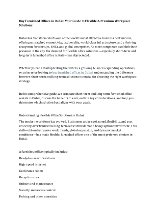 Buy Furnished Offices in Dubai Your Guide to Flexible & Premium Workplace Solutions