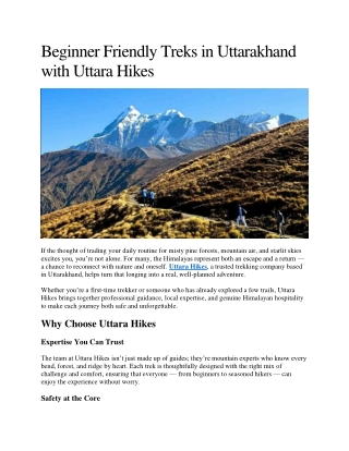 Beginner Friendly Treks in Uttarakhand with Uttara Hikes