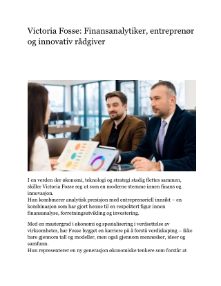 Victoria Fosse_ Finansanalytiker, entreprenør og innovativ rådgiver
