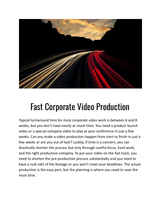 Fast Corporate Video Production