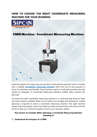 HOW TO CHOOSE THE RIGHT COORDINATE MEASURING MACHINE FOR YOUR BUSINESS