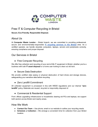 Free IT & Computer Recycling in Bristol