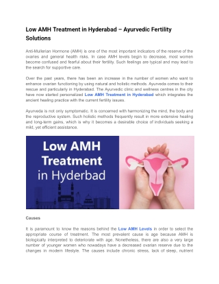 Low AMH Treatment in Hyderabad – Ayurvedic Fertility Solutions