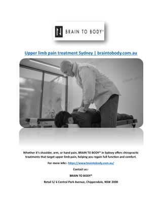 Upper limb pain treatment Sydney | braintobody.com.au