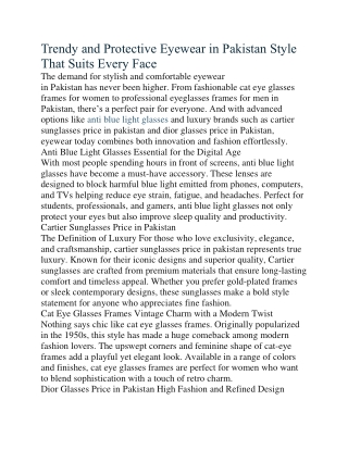 Trendy and Protective Eyewear in Pakistan Style That Suits Every Face