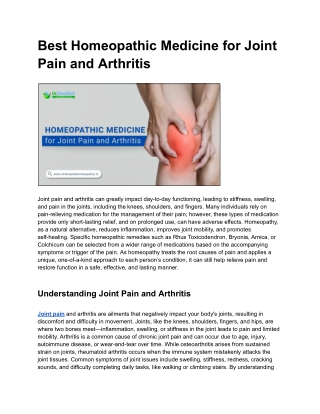 Best Homeopathic Medicine for Joint Pain and Arthritis
