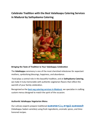 Celebrate Tradition with the Best Valaikaapu Catering Services in Madurai by Sathyabama Catering
