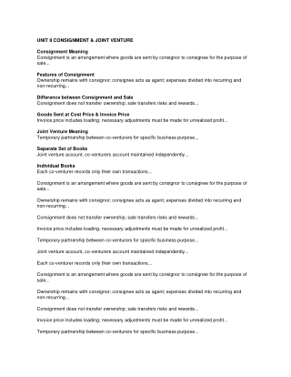 CONSIGNMENT & JOINT VENTURE