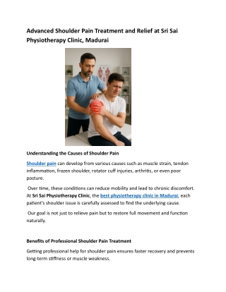 Advanced Shoulder Pain Treatment and Relief at Sri Sai Physiotherapy Clinic