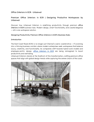 Premium Office Interiors in ECR  Designing Productive Workspaces by Urbanwal