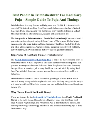 Best Pandit In Trimbakeshwar For Kaal Sarp Puja – Simple Guide To Puja And Timings