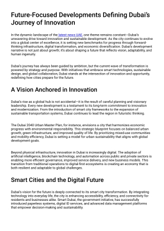 Future-Focused Developments Defining Dubai’s Journey of Innovation