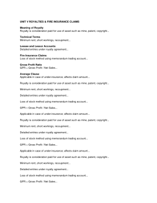 ROYALTIES AND FIRE INSURANCE CLAIMS